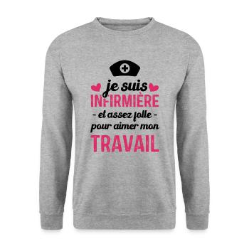 Je suis infirmière, et aimer mon travail - Sweat-shirt Unisexe - gris chiné - Devant - Alina (178cm) & Michal (187cm)