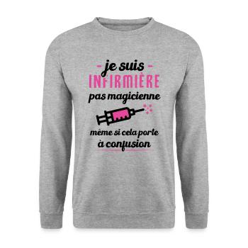 Je suis infirmière pas magicienne Cadeau Humour - Sweat-shirt Unisexe - gris chiné - Devant - Alina (178cm) & Michal (187cm)