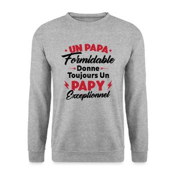 Cadeau pour grand-père - Un papy exceptionnel - Sweat-shirt Unisexe - gris chiné - Devant - Alina (178cm) & Michal (187cm)