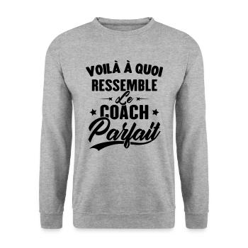 Coach Parfait Cadeau Humour Personnalisé - Sweat-shirt Unisexe - gris chiné - Devant - Alina (178cm) & Michal (187cm)
