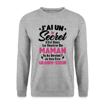 J'ai un secret je vais être grande sœur cadeau - Sweat-shirt Unisexe - gris chiné - Devant - Alina (178cm) & Michal (187cm)