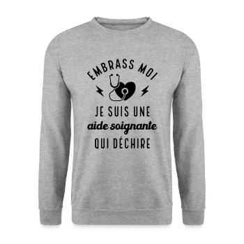 Embrasse moi je suis une aide-soignante cadeau - Sweat-shirt Unisexe - gris chiné - Devant - Alina (178cm) & Michal (187cm)