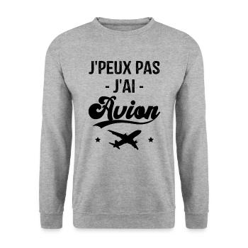Cadeau Je peux pas j'ai avion humour aviation - Sweat-shirt Unisexe - gris chiné - Devant - Alina (178cm) & Michal (187cm)