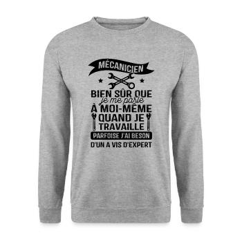 Mécanicien, Bien sûr Que Je me Parle à Moi-même - Sweat-shirt Unisexe - gris chiné - Devant - Alina (178cm) & Michal (187cm)