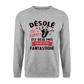 Cet Homme est déjà Pris par Une Femme Fantastique - Sweat-shirt Unisexe - gris chiné - Devant - Alina (178cm) & Michal (187cm)