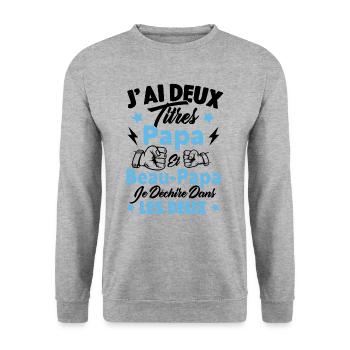 J'ai deux titres papa et beau papa - Sweat-shirt Unisexe - gris chiné - Devant - Alina (178cm) & Michal (187cm)