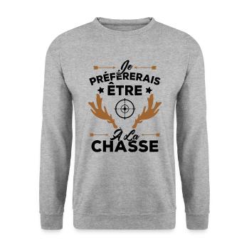 Je préférerais être à la chasse, Cadeau Chasseur - Sweat-shirt Unisexe - gris chiné - Devant - Alina (178cm) & Michal (187cm)