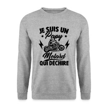 Je Suis Un Papy Motard Qui Déchire - Sweat-shirt Unisexe - gris chiné - Devant - Alina (178cm) & Michal (187cm)
