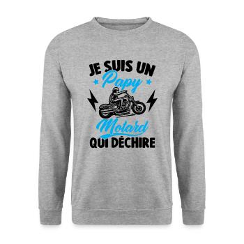 Je Suis Un Papy Motard Qui Déchire - Sweat-shirt Unisexe - gris chiné - Devant - Alina (178cm) & Michal (187cm)