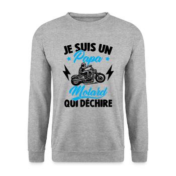 Je Suis Un Papa Motard Qui Déchire - Sweat-shirt Unisexe - gris chiné - Devant - Alina (178cm) & Michal (187cm)