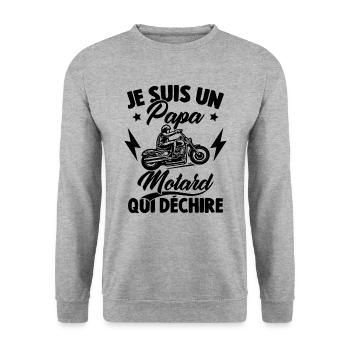 Je Suis Un Papa Motard Qui Déchire - Sweat-shirt Unisexe - gris chiné - Devant - Alina (178cm) & Michal (187cm)
