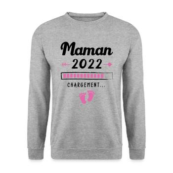 Maman 2022 Chargement, Cadeau future maman - Sweat-shirt Unisexe - gris chiné - Devant - Alina (178cm) & Michal (187cm)