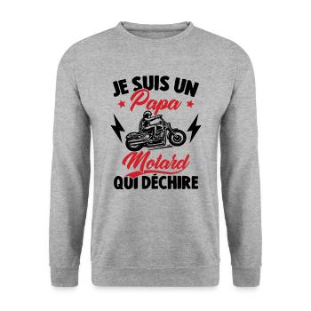 Je Suis Un Papa Motard Qui Déchire - Sweat-shirt Unisexe - gris chiné - Devant - Alina (178cm) & Michal (187cm)