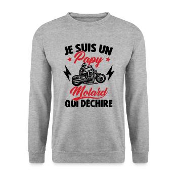 Je Suis Un Papy Motard Qui Déchire - Sweat-shirt Unisexe - gris chiné - Devant - Alina (178cm) & Michal (187cm)