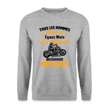 Hommes naissent égaux meilleurs deviennent motards - Sweat-shirt Unisexe - gris chiné - Devant - Alina (178cm) & Michal (187cm)
