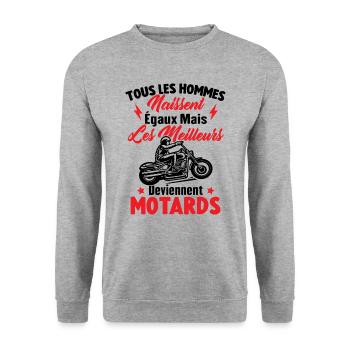 Hommes naissent égaux meilleurs deviennent motards - Sweat-shirt Unisexe - gris chiné - Devant - Alina (178cm) & Michal (187cm)