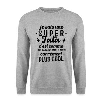 Je Suis Une Super Tata C'est Comme Une Tata Normal - Sweat-shirt Unisexe - gris chiné - Devant - Alina (178cm) & Michal (187cm)