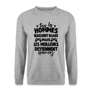 Tous Les Hommes Naissent Égaux - Meilleurs Gamers - Sweat-shirt Unisexe - gris chiné - Devant - Alina (178cm) & Michal (187cm)