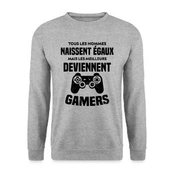 Tous Les Hommes Naissent Égaux - Meilleurs Gamers - Sweat-shirt Unisexe - gris chiné - Devant - Alina (178cm) & Michal (187cm)