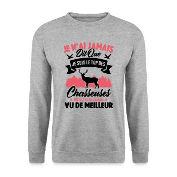 Je suis le top des chasseuses / Cadeau Chasseur - Sweat-shirt Unisexe - gris chiné - Devant - Alina (178cm) & Michal (187cm)