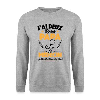 Papa Et Médecin / Cadeau Meilleur Papa Médecin - Sweat-shirt Unisexe - gris chiné - Devant - Alina (178cm) & Michal (187cm)