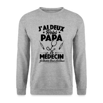 Papa Et Médecin / Cadeau Meilleur Papa Médecin - Sweat-shirt Unisexe - gris chiné - Devant - Alina (178cm) & Michal (187cm)