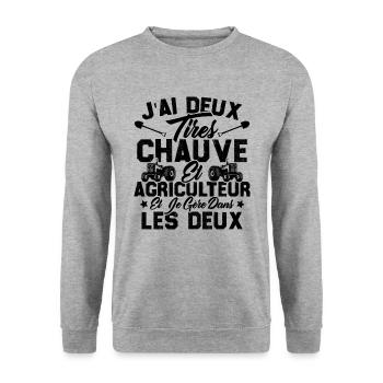 Chauve Agriculteur / Humour Cadeau Agriculture - Sweat-shirt Unisexe - gris chiné - Devant - Alina (178cm) & Michal (187cm)