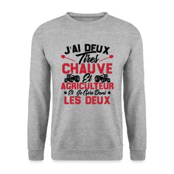 Chauve Agriculteur / Humour Cadeau Agriculture - Sweat-shirt Unisexe - gris chiné - Devant - Alina (178cm) & Michal (187cm)