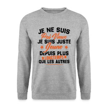 Je ne suis pas vieux je suis juste jeune - Sweat-shirt Unisexe - gris chiné - Devant - Alina (178cm) & Michal (187cm)