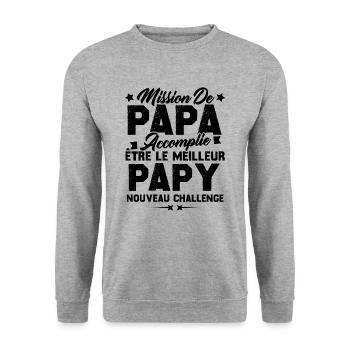 Mission papa accomplie être papy nouveau challenge - Sweat-shirt Unisexe - gris chiné - Devant - Alina (178cm) & Michal (187cm)