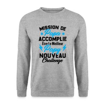 Mission papa accomplie être papy nouveau challenge - Sweat-shirt Unisexe - gris chiné - Devant - Alina (178cm) & Michal (187cm)