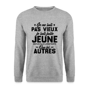 Je ne suis pas vieux je suis juste jeune - Sweat-shirt Unisexe - gris chiné - Devant - Alina (178cm) & Michal (187cm)