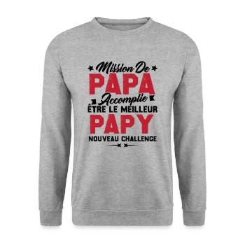 Mission papa accomplie être papy nouveau challenge - Sweat-shirt Unisexe - gris chiné - Devant - Alina (178cm) & Michal (187cm)