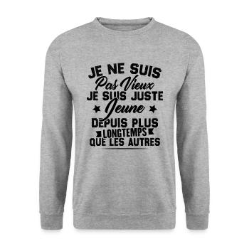 Je ne suis pas vieux je suis juste jeune - Sweat-shirt Unisexe - gris chiné - Devant - Alina (178cm) & Michal (187cm)