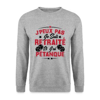 J'peux pas je suis Retraité et j'ai Pétanque - Sweat-shirt Unisexe - gris chiné - Devant - Alina (178cm) & Michal (187cm)
