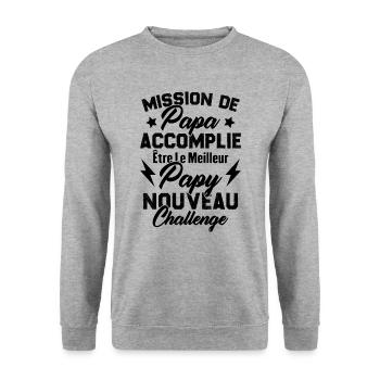 Mission papa accomplie être papy nouveau challenge - Sweat-shirt Unisexe - gris chiné - Devant - Alina (178cm) & Michal (187cm)