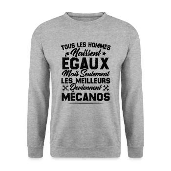 Les Hommes Naissent Egaux - Les Meilleurs Mécanos - Sweat-shirt Unisexe - gris chiné - Devant - Alina (178cm) & Michal (187cm)