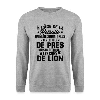 Cadeau D'humour Pour Les Retraités - Sweat-shirt Unisexe - gris chiné - Devant - Alina (178cm) & Michal (187cm)