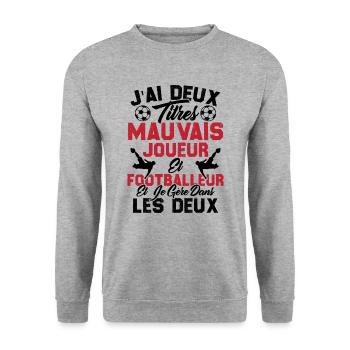 mauvais joueur footballeur cadeau drôle football - Sweat-shirt Unisexe - gris chiné - Devant - Alina (178cm) & Michal (187cm)