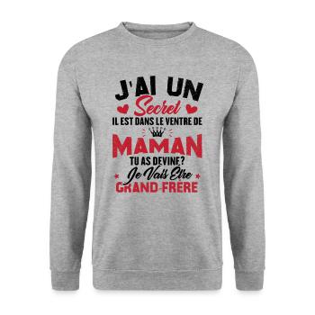 Secret Cadeau Annonce Grossesse Grand-Frère - Sweat-shirt Unisexe - gris chiné - Devant - Alina (178cm) & Michal (187cm)