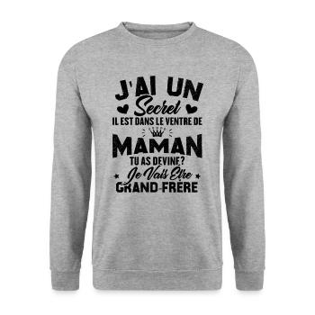 Secret Cadeau Annonce Grossesse Grand-Frère - Sweat-shirt Unisexe - gris chiné - Devant - Alina (178cm) & Michal (187cm)