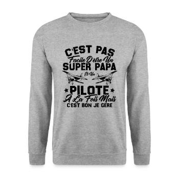 Un Super Papa Et Un Pilote - Sweat-shirt Unisexe - gris chiné - Devant - Alina (178cm) & Michal (187cm)