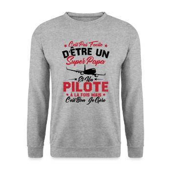 Un Super Papa Et Un Pilote - Sweat-shirt Unisexe - gris chiné - Devant - Alina (178cm) & Michal (187cm)