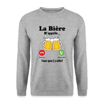 La Bière m'appelle - Sweat-shirt Unisexe - gris chiné - Devant - Alina (178cm) & Michal (187cm)