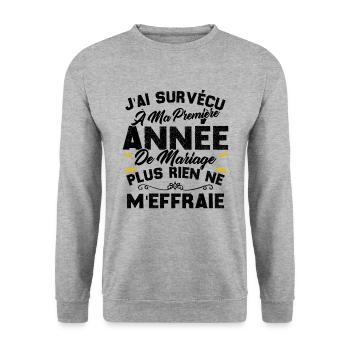 Humour Cadeau Ma Première Année De Mariage - Sweat-shirt Unisexe - gris chiné - Devant - Alina (178cm) & Michal (187cm)