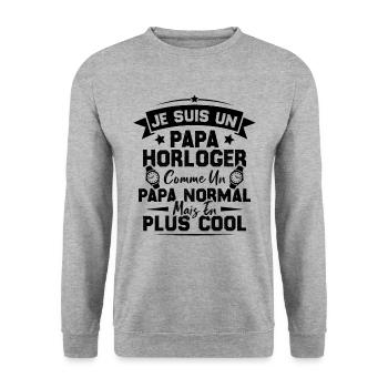 Je Suis Un Papa Horloger Comme Un Papa Normal - Sweat-shirt Unisexe - gris chiné - Devant - Alina (178cm) & Michal (187cm)