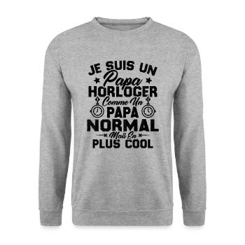 Je Suis Un Papa Horloger Comme Un Papa Normal - Sweat-shirt Unisexe - gris chiné - Devant - Alina (178cm) & Michal (187cm)