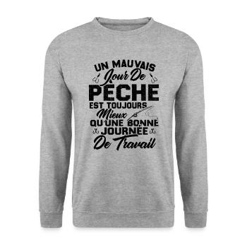 Un mauvais jour de Pêche est toujours mieux - Sweat-shirt Unisexe - gris chiné - Devant - Alina (178cm) & Michal (187cm)
