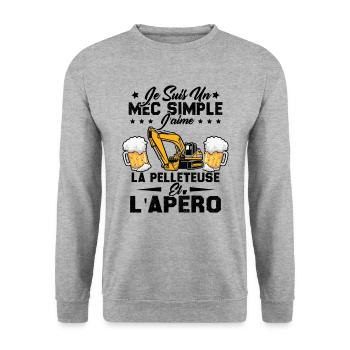 Un Mec Simple J'aime La Pelleteuse Et L'apéro - Sweat-shirt Unisexe - gris chiné - Devant - Alina (178cm) & Michal (187cm)