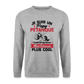 Un Papy Pétanque Comme Un Papy Normal - Sweat-shirt Unisexe - gris chiné - Devant - Alina (178cm) & Michal (187cm)